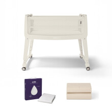 SnuzPod Studio Next to Me Crib Bundle - Portable, Lightweight Baby Bed with Zip-Down Wall & Breathable Mattress, Waterproof Crib Mattress Protector &