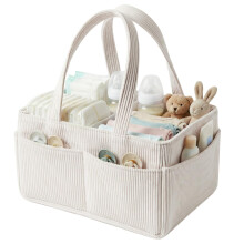 Baby Diaper Caddy Organizer for Changing Table, Portable Corduroy Nappy Storage Basket with Handle, Newborn Essentials Must-Haves, Baby Shower Gifts f