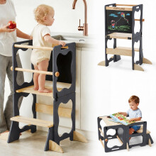 COSYLAND 3-in-1 Foldable Toddler Standing Tower, Convertible Kids Kitchen Stool Tower with 4 Extra Support Feet, Learning Helper for Bathroom Sink, wi