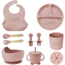 Personalized Silicone Suction Plates for Baby, Custom Toddlers Spoon and Fork Set with Name — A Thoughtful Birthday Gift for Boys & Girls (Light Pin