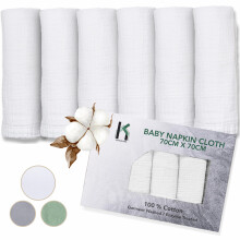 KreativeHome Muslin Cloths for Baby - 6 Pack Large 70x70cm Muslin Squares 100% Cotton, Absorbent, Breathable, Soft, Comfy, Lightweight & Ideal to Wipe