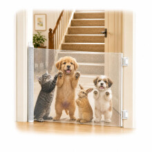 GrabCartify Retractable Stair Gate, 78cm Tall & 180cm Wide Mesh Stair Gate, Foldable Pet Gate for Doorways/Hallways, One-Hand Operation Stair Gates fo