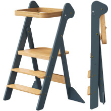 COSYLAND Foldable Toddler Step Stool for Kitchen - IF Design Awarded Space Saving Toddler Standing Tower with Protective Net - Height Adjustable Kids