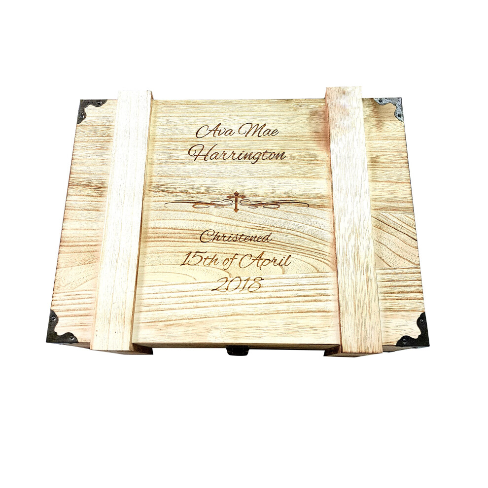 Hoolaroo Personalised Engraved Baby Wooden Christening Keepsake Memory Chest Memory Box Vintage Case Memory
