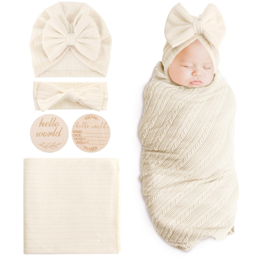 Dreshow Newborn Baby Blanket Soft Swaddle Blankets For Infant Swaddling Receiving Warm Wraps With Bow Hat Headband