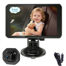 5 Inch Baby Car Camera, 1080P Car Rear View Mirror Camera Kit with Type-C, 170 Wide Angle Night Vision Car Baby Monitor for Parents Driving Safety T
