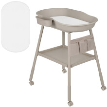 Lionelo Rosie Mobile Baby Changing Table with Adjustable Height, Waterproof 2 cm Foam Mat, Wheels with Brakes, Side Water Caddy & Fabric Organizer –