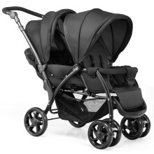 GYMAX Double Seat Stroller with Adjustable Push Handle, Detachable Canopy and Foot Rest, Foldable Baby Pushchair Buggy for Traveling, Going Shopping &
