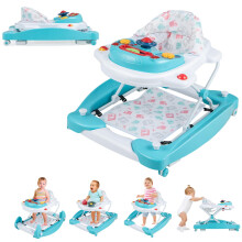 GYMAX 6 in 1 Baby Walker, Foldable Toddler Push Along Walker with Music, Lights and Rocker Mode, Height Adjustable Infant Learning to Walk Activity Ce