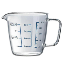Vaso medidor de vidrio resistente al calor de 250 ml/500 ml para leche y agua, apto para microondas.