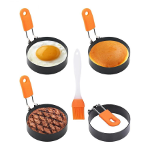Paquete de 4 aros para huevos, aros de acero inoxidable de 7,6 cm (3 pulgadas) con asas plegables.