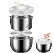 Exquisita centrifugadora de ensaladas de 6 litros de acero inoxidable, lavadora de verduras grande con tapa de PP para lavar frutas, p