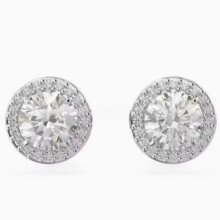 Pendientes de plata con halo y brillantes pendientes redondos de circonita cúbica para mujer. Joyería clásica para bodas y regalos