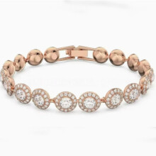 Pulsera de tenis redonda con halo de circonitas cúbicas en oro rosa, pulsera llamativa con eslabones brillantes, joyería elegante
