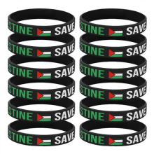 (Svart) 12/24 stk. Palestina-flagg silikonarmbånd symbol bokstavmønster armbånd minnesmerke tro fargelegging