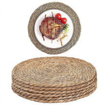 Sett med 6 håndlagde spisebrikker - 35 cm, vevd halm