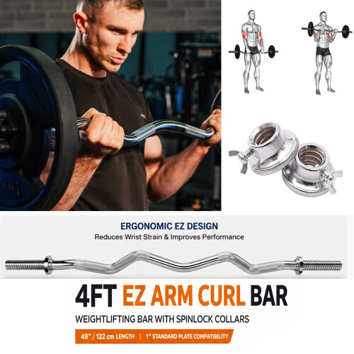 1" Chrome EZ Curl Bar with Spinlock Collars UK 1