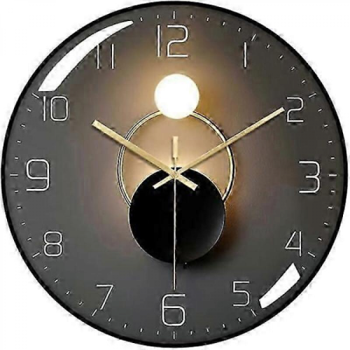 Ceas de perete modern, silențios, cuarț, diametru 30 cm (negru)