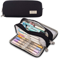 Veelzijdig canvas etui met soepele, duurzame ritssluiting, grote capaciteit voor schoolspullen en cosmetica, handig ontwerp met 3 vakken,