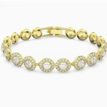 Bracciale tennis di lusso placcato oro 14 carati con cristalli Halo e scintillanti zirconi cubici rotondi. Gioielli