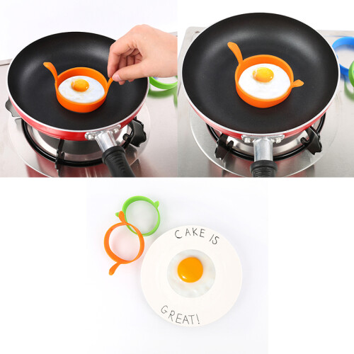 (Orange) Silicone Egg Fried Ring Binaural Fried Egg Mould Kitchen Breakfast Fried Egg Tool 1