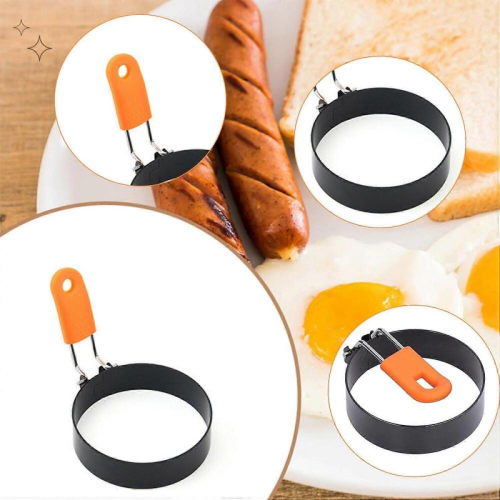 4-pack äggringar, 7,5 cm stekt äggring i rostfritt stål med fällbara handtag 1