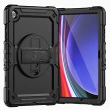 Ochranné puzdro pre Galaxy Tab A9 Plus, otočný stojan o 360, nastaviteľný popruh na ruku, vstavaný držiak na stylus, odolný tabl