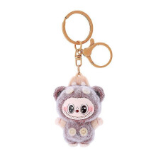 Flocked Labubu Keychain Furry Bear Charm Pendant Keyring Jewelry For Girl Women Gift Bag Decoration