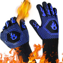 1472F Heat Resistant BBQ Gloves, NonSlip Grill Gloves for Cooking Baking and Grilling, Blue 12.5 Inch