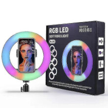 Anneau lumineux LED RGB 10 LED avec flash selfie et variateur, trépied et support pour téléphone inclus.