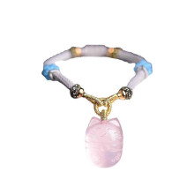 Bracelet tressé avec pendentif renard en cristal rose naturel, bijou pour femme