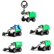 Simulatie van een vuilniswagen met terugtrekmechanisme, speelgoedmodel, sleutelhanger, schooltashanger, sleutelhangerornament