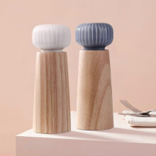 Juego de molinillos de sal y pimienta - Molinillo de especias de madera y cerámica con grosor ajustable, 17,5 cm (con ba