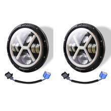 2X 500W 7 Inch Round Angel Eye LED Headlight 30000LM with Hi/Lo DRL Amber Halo Ring for JK TJ LJ
