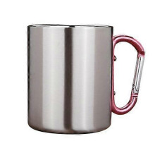 Taza de agua portátil de acero inoxidable de 300 ml para exteriores, taza de café y té, taza de viaje con asa plegable,