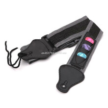 Correa de guitarra tejida con 3 soportes para púas, de nailon suave, con extremos de cuero, para bajos, guitarras eléctr