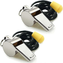 Whistle, 2-Piece Stainless Steel Sports Whistle with Lanyard, Loud and Crisp Sound, Ideal for Coaches, Referees and Officials