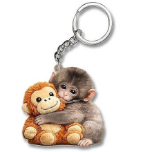 Portachiavi Protect Punch The Monkey, scimmietta 2D in acrilico, simpatica scimmietta che tiene in mano un peluche, porta