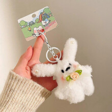 Portachiavi a forma di coniglio alla moda, grazioso portachiavi con fiocco in peluche per donne e ragazze, ciondolo versa