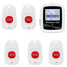 Sistema de Alerta de Emergência Sem Fios para Idosos com 5 Botões de SOS e 1 Receptor com Ecrã Digital, Tomada UE, Fácil