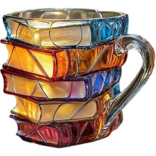 Caneca de vidro 3D em formato de livro para bebidas quentes e frias, presente ideal para amantes de livros e amigos