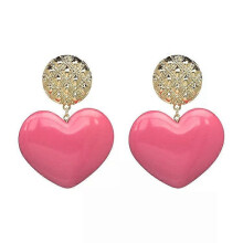 Brincos de Estilo Retro em Acrílico com Coração de Pêssego para Mulher, Vermelho e Rosa 儿