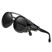 KEITHION, Retro prémiové okrúhle slnečné okuliare Steampunk, s PU koženými štítmi a dvojitými mostíkmi, pre mužov, ženy,