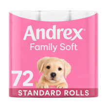 Andrex Gentle Clean Puppies on Roll Recycled Toilet Paper, 72 Rolls