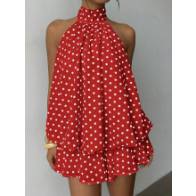 Asymmetrisches, rückenfreies, ärmelloses Minikleid für Damen mit Neckholder, Rot, Größe S