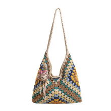 Large capacity knitted woven bag for women, beach vacation bag, work commuter shoulder tote bag