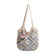 Large capacity knitted woven bag for women, beach vacation bag, work commuter shoulder tote bag
