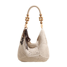 Handmade woven bag, beach vacation style, loose knitted openwork beach bag, large capacity commuter women's shoulder bag