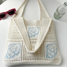 Exquisite knitted bag, high-end woven bag, shopping bag, tote/shoulder bag, polyester, large capacity.