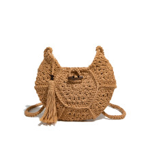 Håndlaget strikket bomullsveske for kvinner, stor kapasitet, perfekt for sommerreiser, ferier og pendling. Skulder-/crossbody-veske.